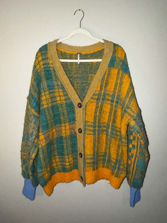 Free People Sweaters - Free People Plaid Button-Front Cardigan Sweater Size M
